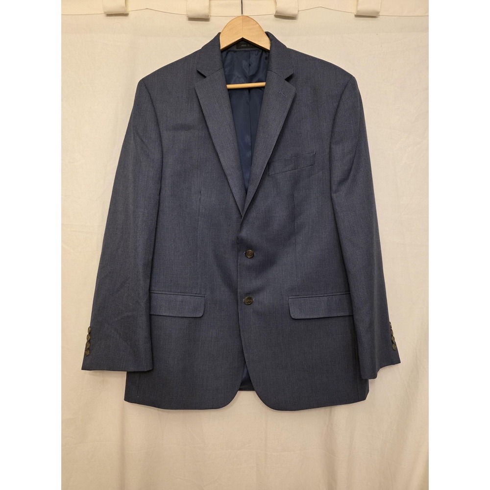 Chaps‎ Suit Jacket Mens 42 Blue Rayon Polyester Check 2 Button Business Formal